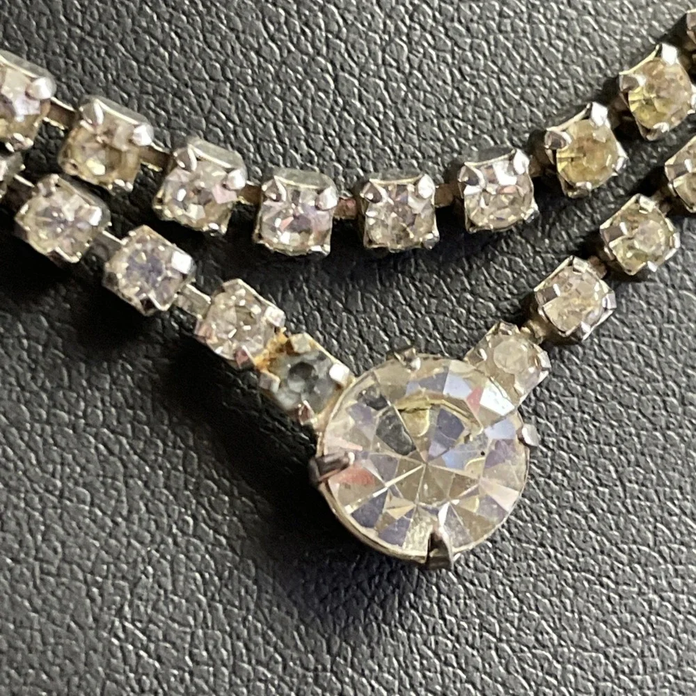 50s Rhinestone Necklace Vintage Dainty Elegant Date Night Wedding Jewelry 15" - Picture 4 of 8